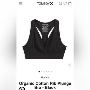 TomBoyX Organic cotton rib plunge bra - Black - 2X